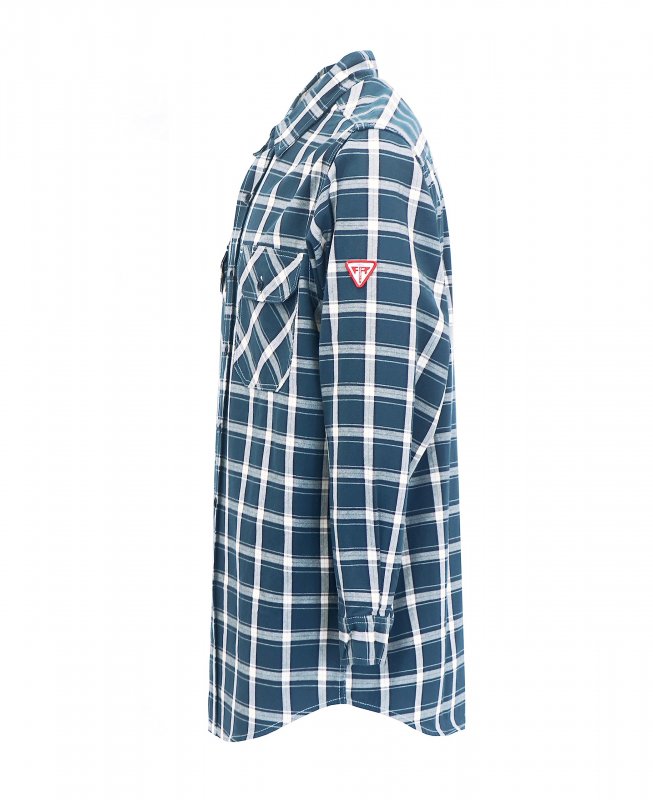 Ticomela Fr Shirts For Men Flame Resistant Nfpa2112 Blue White Plaid 7oz S Welding Shirt