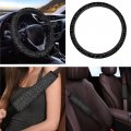 Coldinair Black Leopard Print Universal Car Steering Wheel Cover And Seat Belt Cushion Fit Mosts Truck Suv 3 Pieces Wild Animal