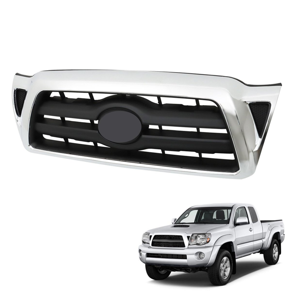 Chrome Frame Black Insert Grille Front Upper Grill Replacement For 2005-2011 Tacoma 5310004360