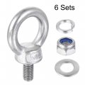 Uxcell Lifting Eye Bolt M6 X 12mm Male Thread With Hex Screw Nut Gasket Flat Washer For Hanging Securing Chain Wire Rope 304