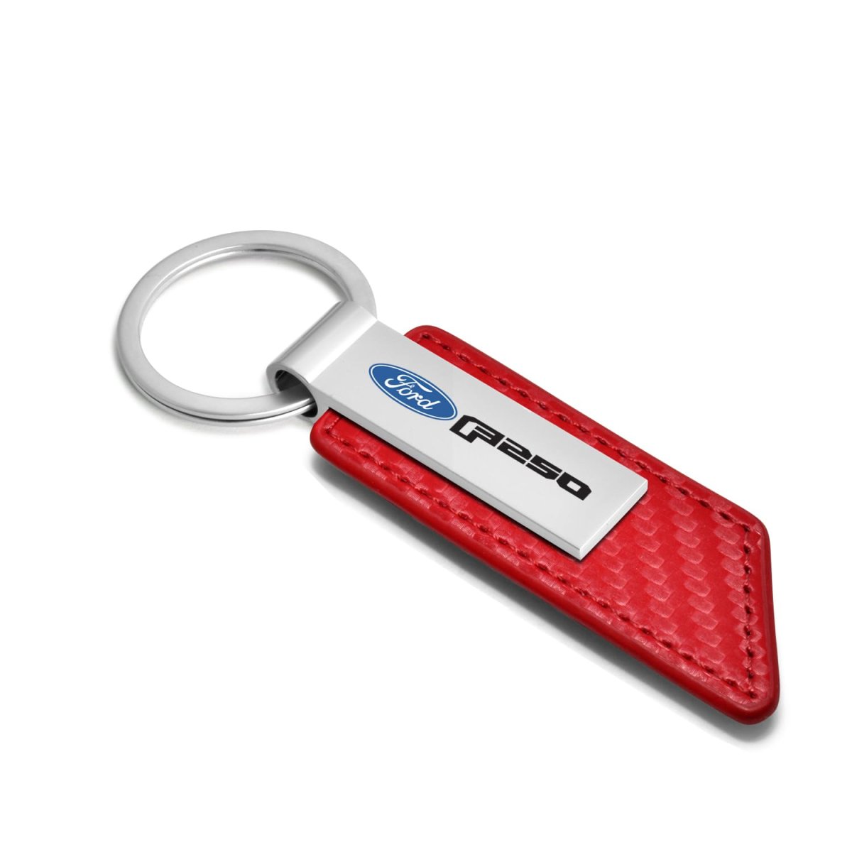 Ford F-250 Red Pu Leather Carbon Fiber Texture Strap Silver Metal Bar Key Chain Official Licensed 3 75 In X 1