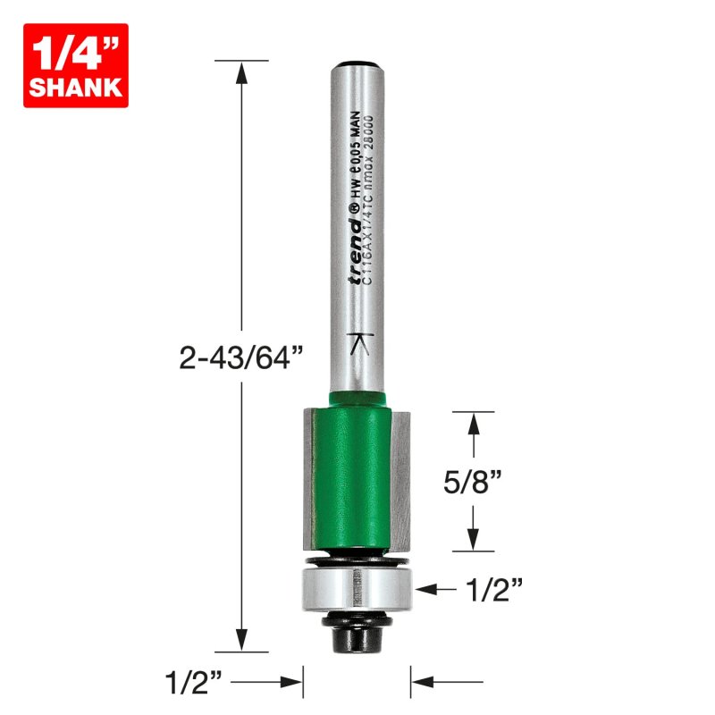 C116ax1 4tc Self Guided Trimmer Router Bit 12 7mm Diameter With 16mm Cut Carbide Tip For Plastic And Plywood Overlays