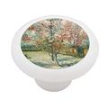Peach Tree In Bloom At Arles By Van Gogh Ceramic Drawer Knob High Gloss White Cabinet Pull 1 5 Diameter Hardware Included 