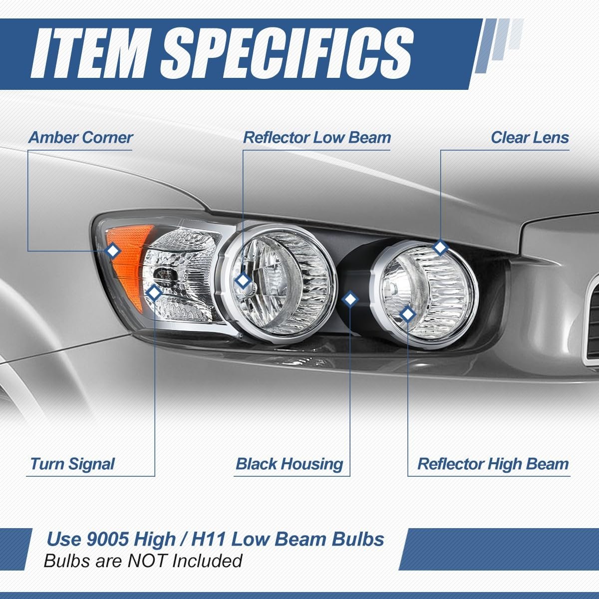 Auto Dynasty Non Dusk Package Gm2503359 Factory Style Headlight Assembly With Chrome Bezel For Chevy Sonic 2012-2016 Passenger