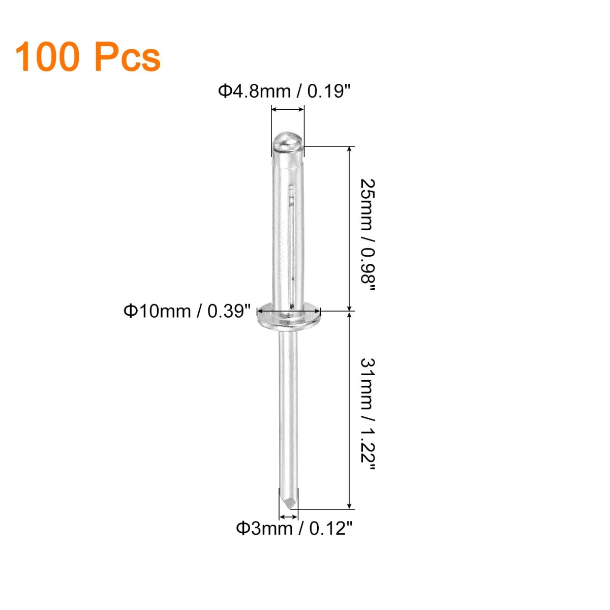 100pcs 3 16 In X 1 Aluminum Round Head Tri Grip Rivets Bulb Style Blind For Sheet Metal Automotive Repairs Furniture And Marine