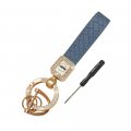 Car Keychain Lanyard Crystal Bling Hand Wristletchains Anti-lost D-ring And 2 Key Rings Leather Key Fob Holder Chain Ring Black 