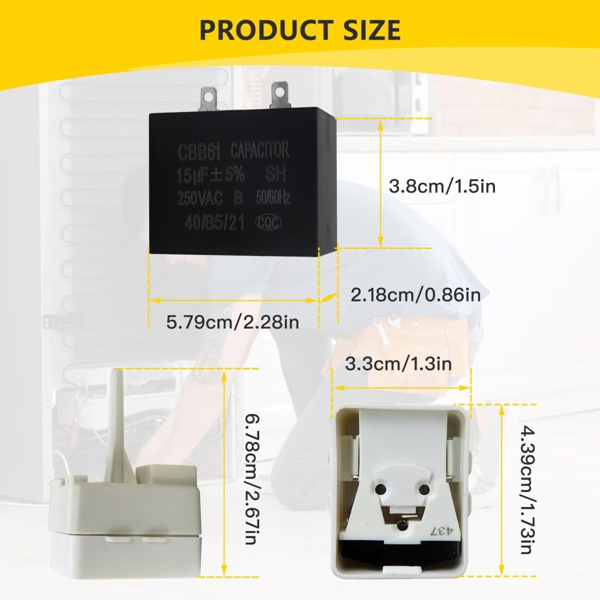 W10613606 Refrigerator Compressor Start Relay Capacitor For Kenmore 59661103101 59661164101 59661272100 59661272101 59652672201