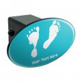 Personalized Custom 1 Line Baby Feet On Blue Shower Oval Tow Trailer Hitch Cover Plug Insert