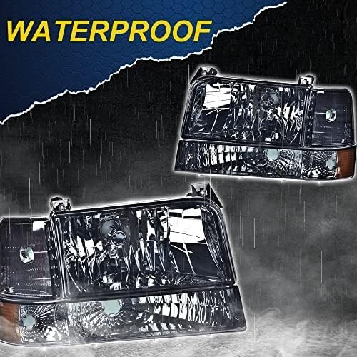 Headlights For 1992-1996 Bronco Ford F150 F250 F350 Super Duty Headlamps W Corner Signal Driver Side Passenger Smoky Lens