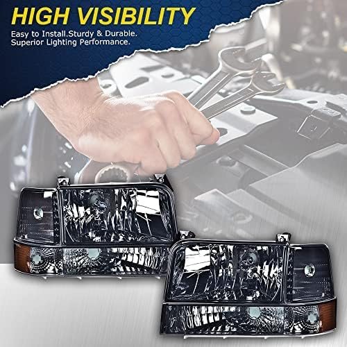 Headlights For 1992-1996 Bronco Ford F150 F250 F350 Super Duty Headlamps W Corner Signal Driver Side Passenger Smoky Lens