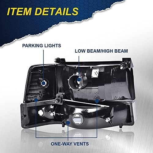Headlights For 1992-1996 Bronco Ford F150 F250 F350 Super Duty Headlamps W Corner Signal Driver Side Passenger Smoky Lens