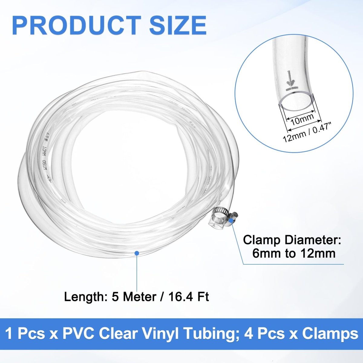 Pvc Clear Vinyl Tubing 0 39 Id 47 Od 16 4 Ft Length Tube Drain Hose Water Pump Irrigation Pipe Plastic With Clamps For Oil