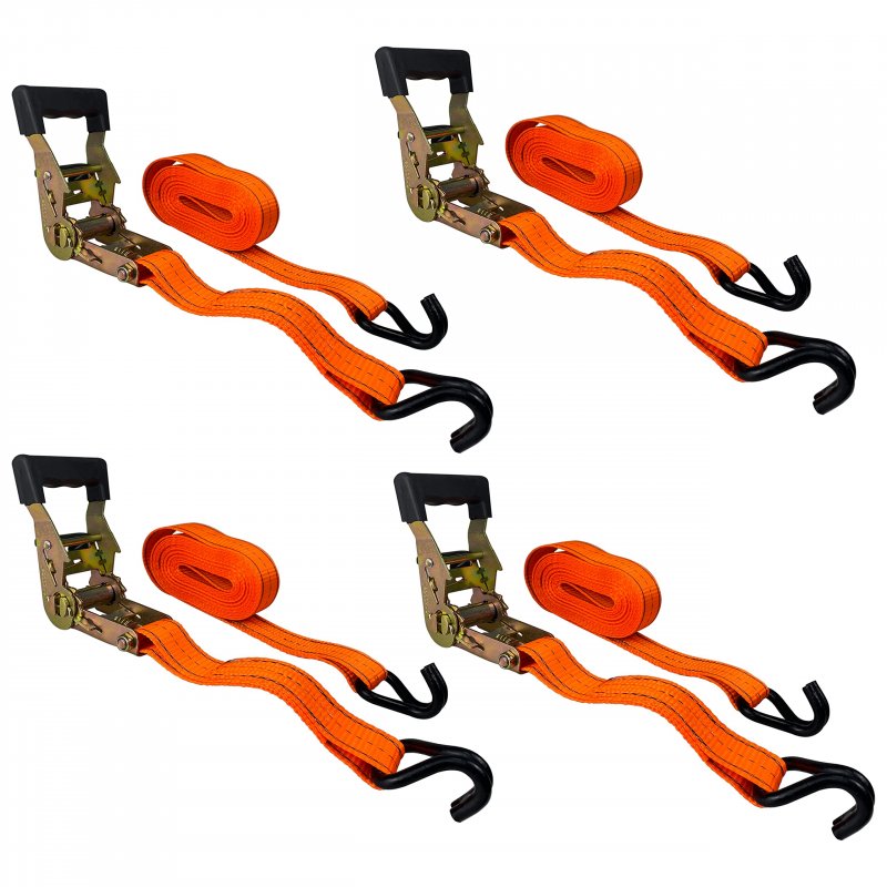 Hfs R 4pc 1-1 2 X 15 Ft Heavy Duty Ratchet Cargo Tie Down Straps 3000lbs Dual J-hooks