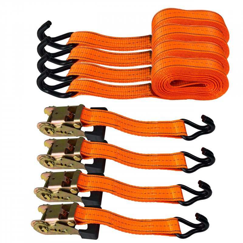 Hfs R 4pc 1-1 2 X 15 Ft Heavy Duty Ratchet Cargo Tie Down Straps 3000lbs Dual J-hooks