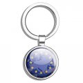 Glover Trading European Union Map Flag Glossy Label Round Stainless Steel Metal Key Chain Keychain Ring Double Sided Deisgn 