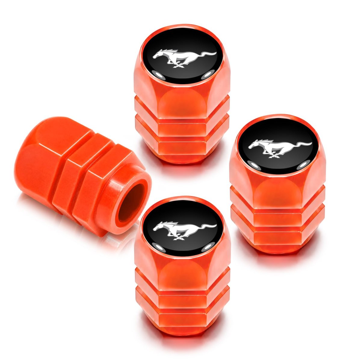 Ford Mustang Glow In The Dark Tire Valve Caps Black Orange Logo Set Of 4 Universal Fit For Cars Trucks And Suvs 0 6 X 75
