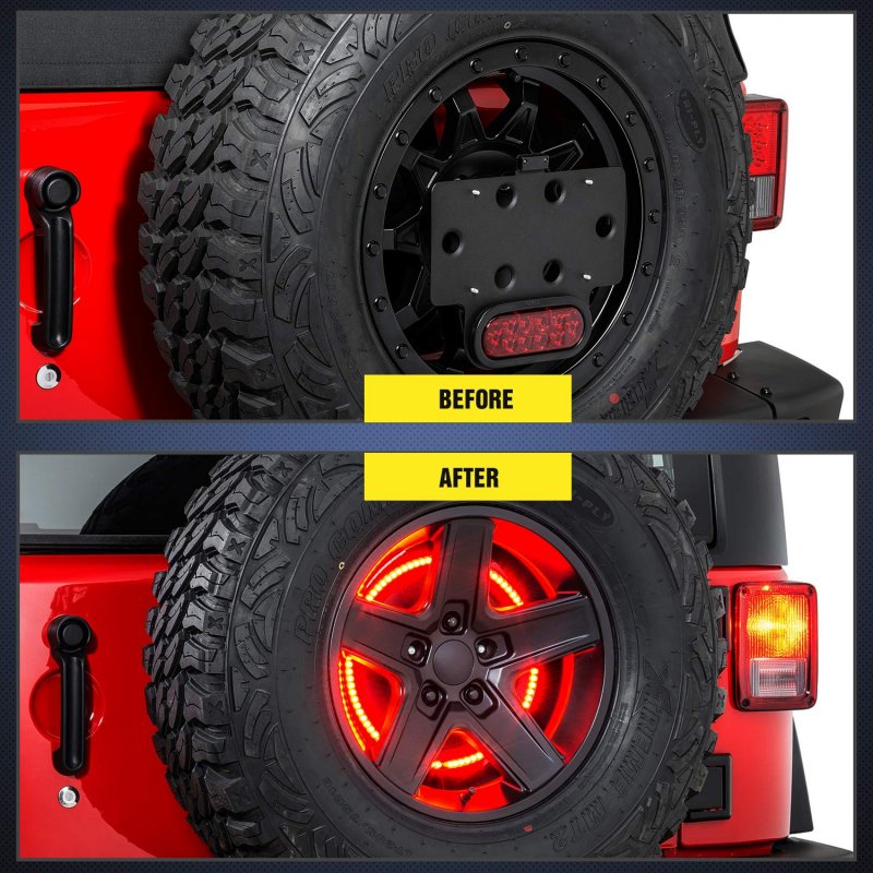 Tl-12 Spare Tire Brake Light Wheel 3rd For Jeep Wrangler 2007 2018 Jk Jku Yj Tj Red Led Waterproof Rear Assembly