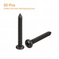 Uxcell 12 X 2 Phillips Pan Head Self-tapping Screw 50pcs 304 Stainless Steel Round Wood Full Thread Black