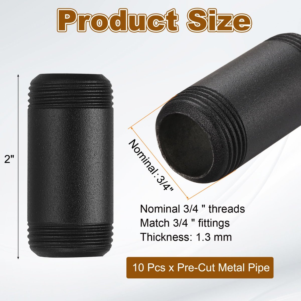10 Pcs 3 4 In X 2 Galvanized Male Threaded Pipes Black Pre Cut Plumbing Pipe Fittings For Diy Furniture Shelving Table And Home
