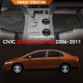 Tpe Floor Mats Liners 3pcs For Honda Civic Sedan 4-door 2006 2007 2008 2009 2010 2011 All Weather Protection Black Alfombras