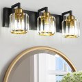 Bathroom Vanity Light Fixtures Modern Crystal 3 Black Gold Lights Over Mirror Sconces Wall Lighting E26 Base For 