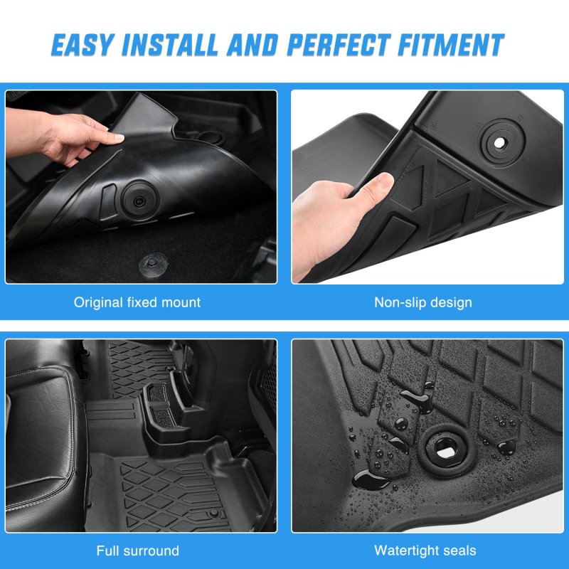 Tpe Floor Mats For Honda Pilot 7 Passenger 2016 2017 2018 2019 2020 2021 2022 All Weather Custom Fit Heavy Duty Liners Black