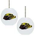 Set Of 2 Black And Yellow Coupe Hot Rod Car Solid Ceramic Fan Pulls 