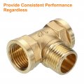 Uxcell Brass Tee Pipe Fitting 1 2 X Npt 3 Way T-connector For Gas Transport Connect Pipelines 5pcs