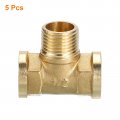 Uxcell Brass Tee Pipe Fitting 1 2 X Npt 3 Way T-connector For Gas Transport Connect Pipelines 5pcs