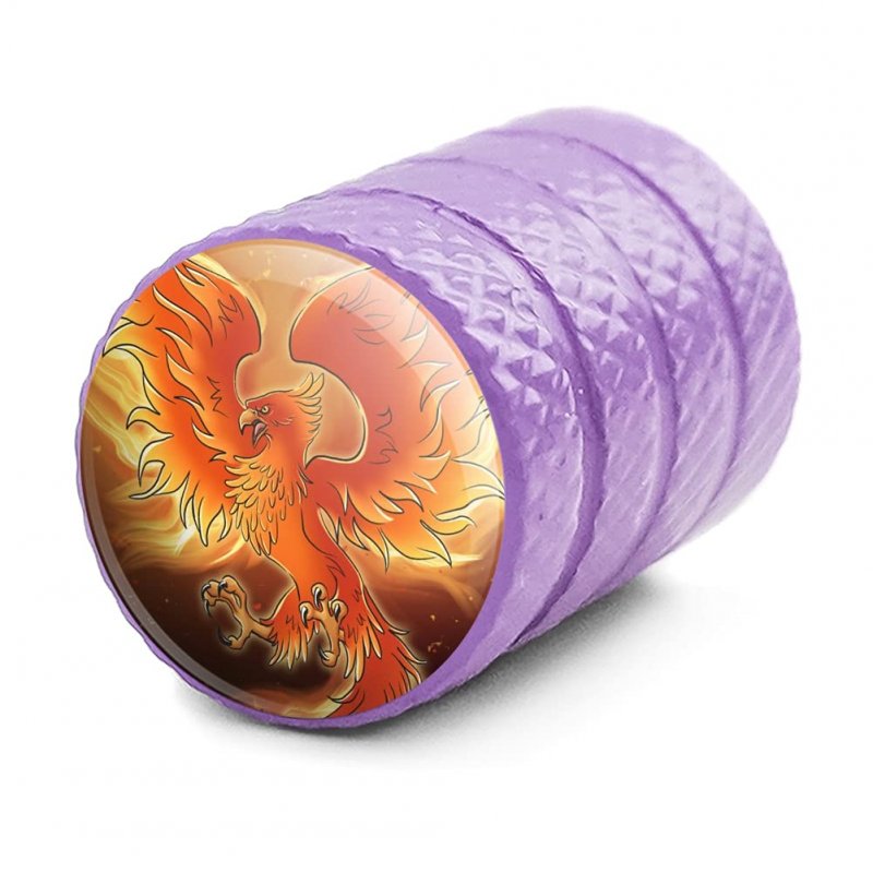 Phoenix Rising From The Flames Tire Rim Wheel Aluminum Valve Stem Caps Purple 4 Piece Set For Passenger Cars Trucks And Vans