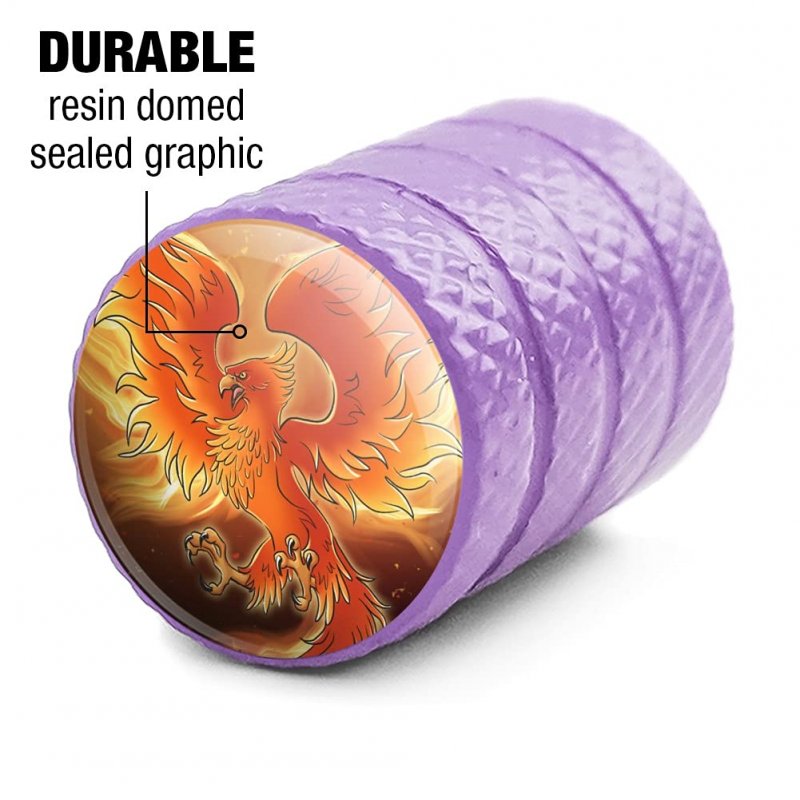Phoenix Rising From The Flames Tire Rim Wheel Aluminum Valve Stem Caps Purple 4 Piece Set For Passenger Cars Trucks And Vans