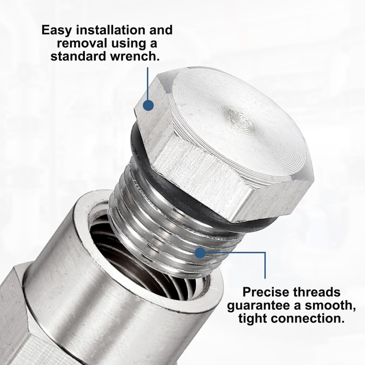304 Stainless Steel Pipe Plug G1 8 Male Outer Hex Head Thread Fitting With Sealing Ring For Hydraulic And Pneumatic Systems