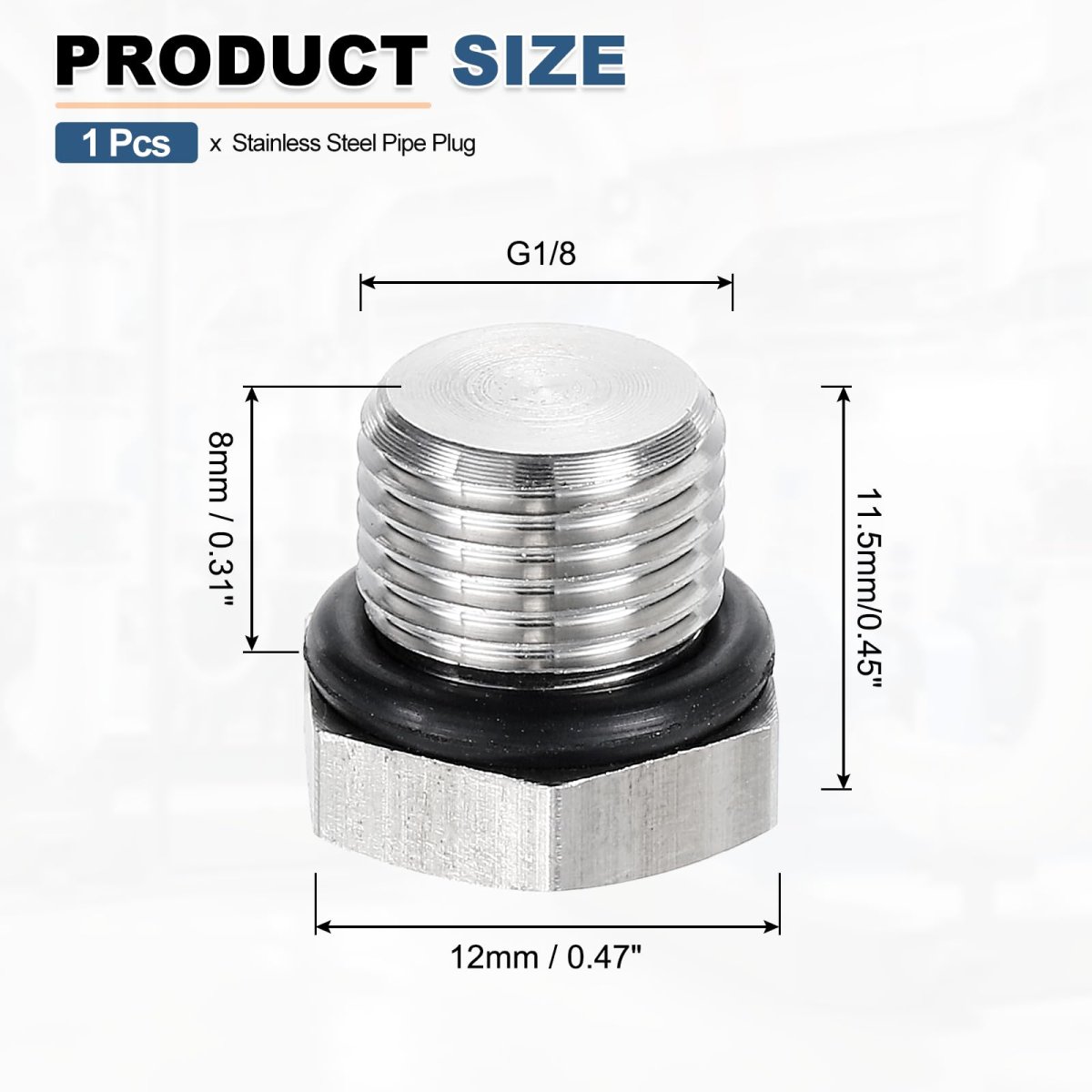 304 Stainless Steel Pipe Plug G1 8 Male Outer Hex Head Thread Fitting With Sealing Ring For Hydraulic And Pneumatic Systems