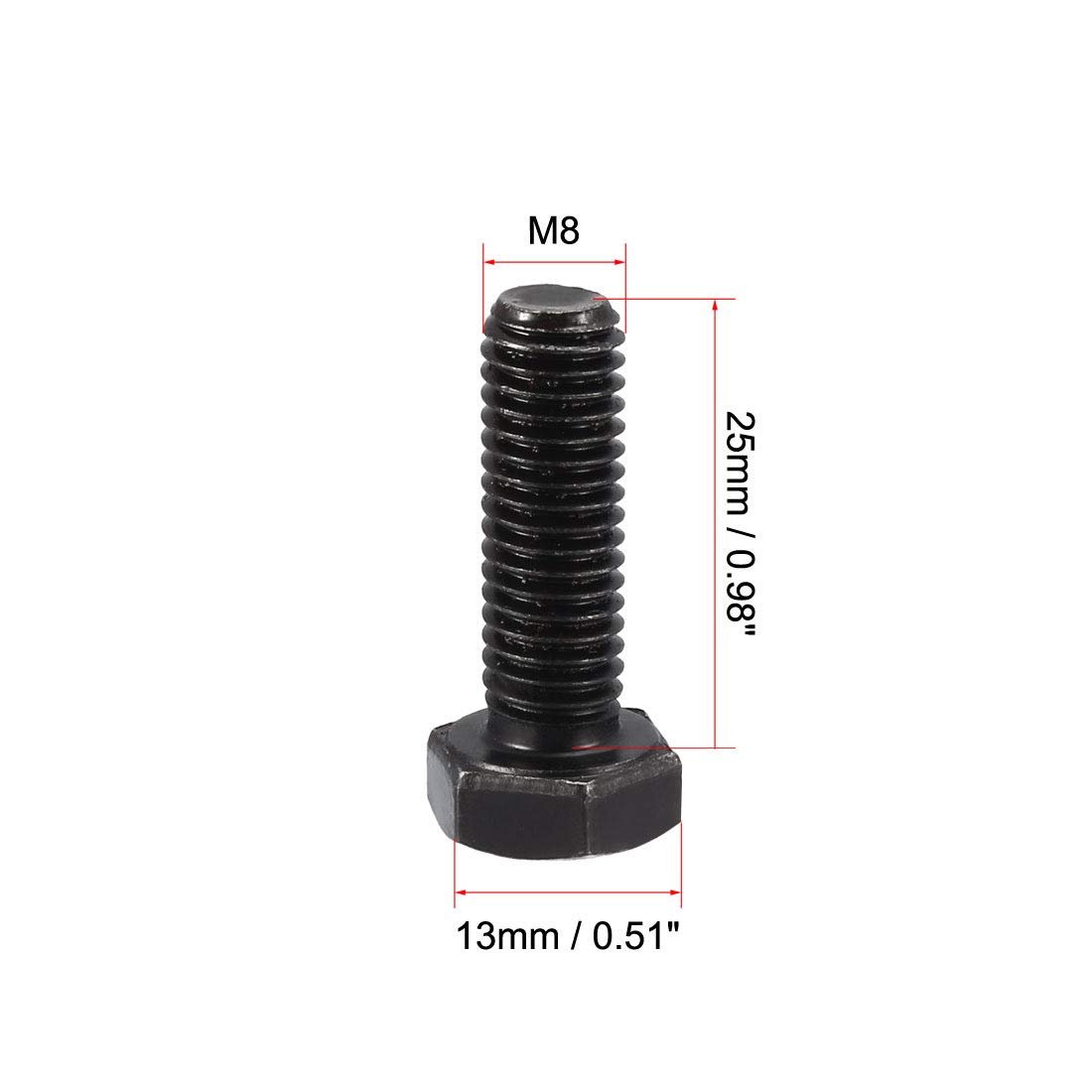 M8x25mm Hex Head Left Hand Screw Bolts Fastener Carbon Steel Black 3pcs