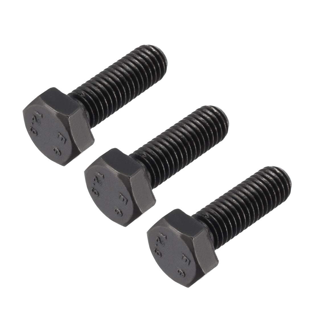 M8x25mm Hex Head Left Hand Screw Bolts Fastener Carbon Steel Black 3pcs