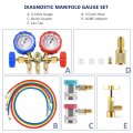 3 Way Ac Diagnostic Manifold Gauge Set For R134a R12 R22 R502 Refrigerants 5ft Hose Tank Adapters Adjustable Couplers And Can