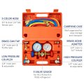 3 Way Ac Diagnostic Manifold Gauge Set For R134a R12 R22 R502 Refrigerants 5ft Hose Tank Adapters Adjustable Couplers And Can