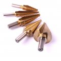 Atoplee 5pcs Titanium Step Drill Bit Set High Speed Steel Hex Shank For Soft Metal Sheet Wood Plastic Multiple Hole Drilling 