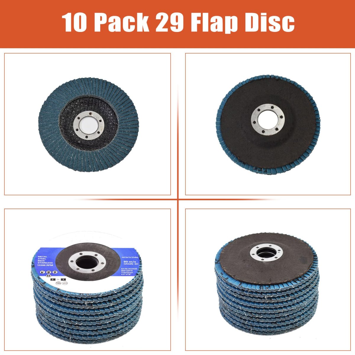 10 Pack Premium Zirconia Type 29 Flap Disc 4-1 2 X 7 8 For Angle Grinder Fit Grinding
