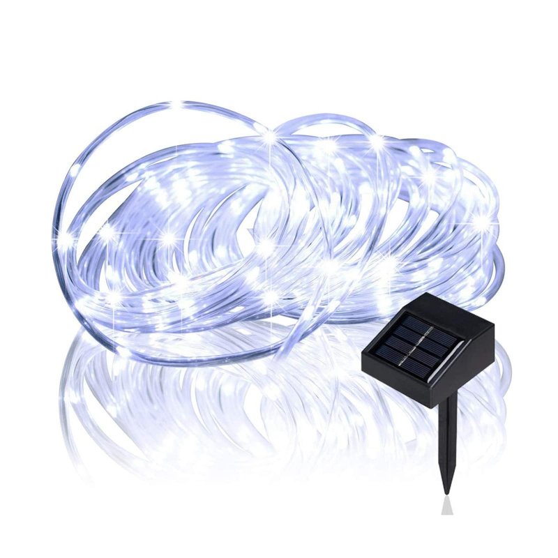 Solar Rope Lights Outdoor 16 5ft 50 Led Waterproof Powered String For Garden Party Wedding And Christmas Decoration White