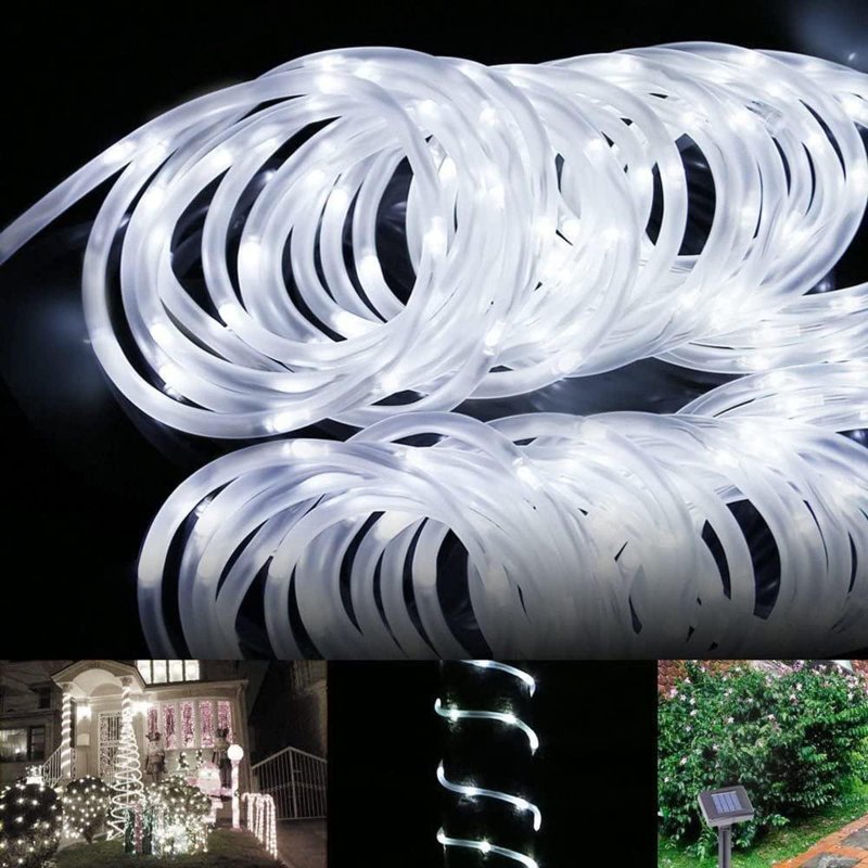 Solar Rope Lights Outdoor 16 5ft 50 Led Waterproof Powered String For Garden Party Wedding And Christmas Decoration White