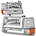 6pcs Chrome Housing Amber Corner Led Tube Drl Headlight Bumper Lamps Compatible With Ford F150 F250 F350 Bronco 92-96