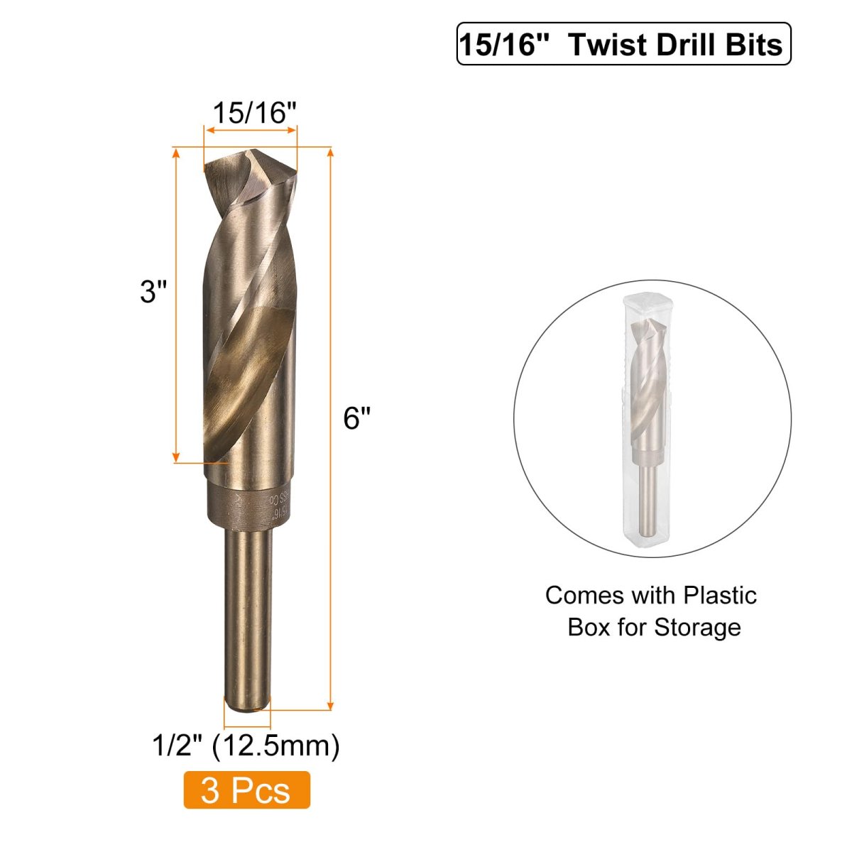 3pcs 15 16 M35 Cobalt Twist Drill Bits High-speed Steel Jobber Bit For Stainless Hardened Metal Cast Iron Aluminum Copper Soft