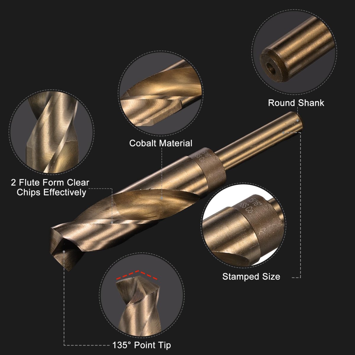 3pcs 15 16 M35 Cobalt Twist Drill Bits High-speed Steel Jobber Bit For Stainless Hardened Metal Cast Iron Aluminum Copper Soft