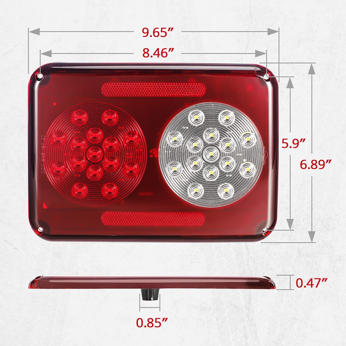 Double Led Trailer Tail Lights Stop Turn Backup Reverse 2 Pack Surface Mount For Rv Camper Truck 9 65 In X 6 89 Red And Clear