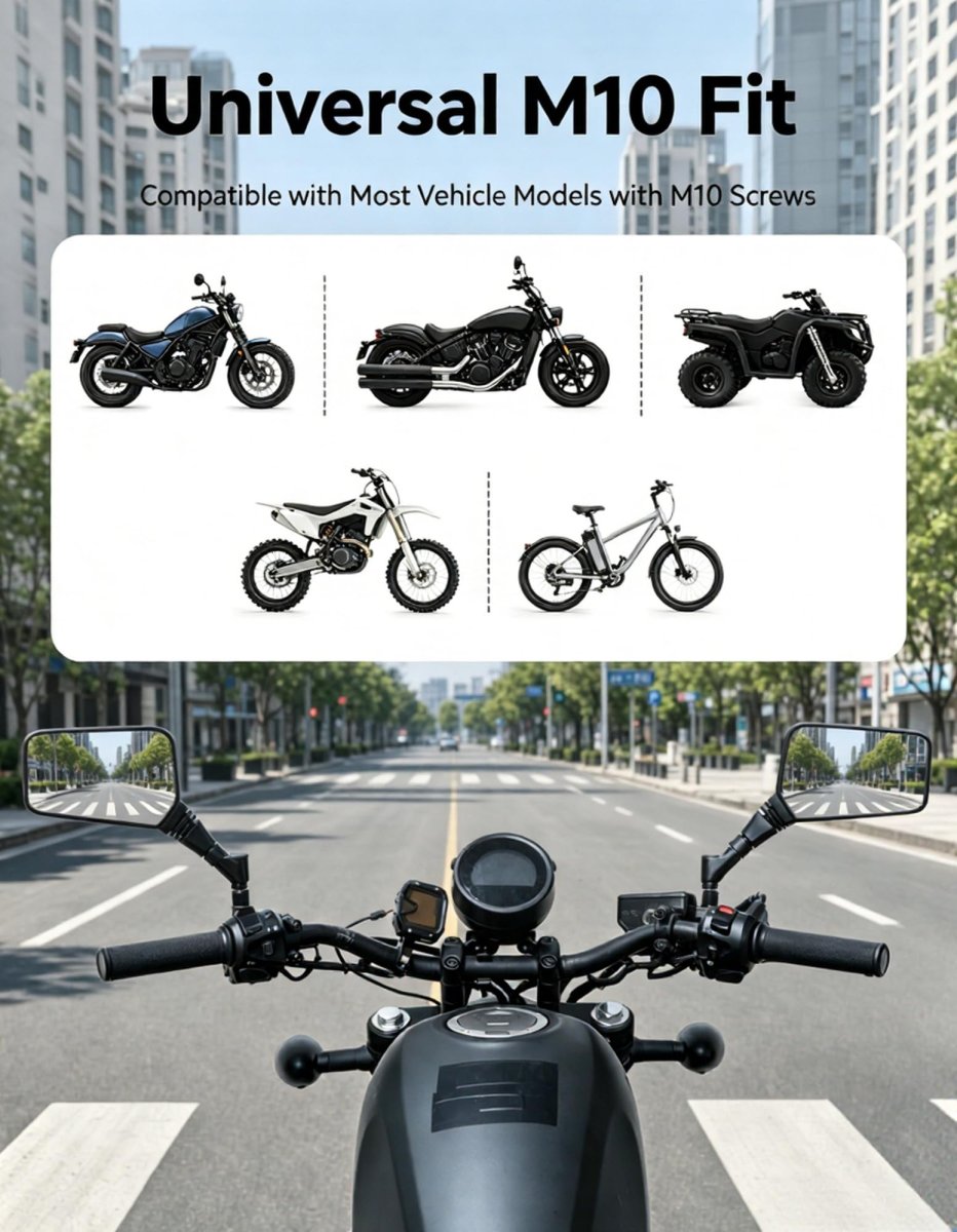 Universal Motorcycle Mirrors 5 6x3 6 In Wide Convex Rearview Mirror With Anti Vibration M10 Mount And 360 Degrees Rotatable