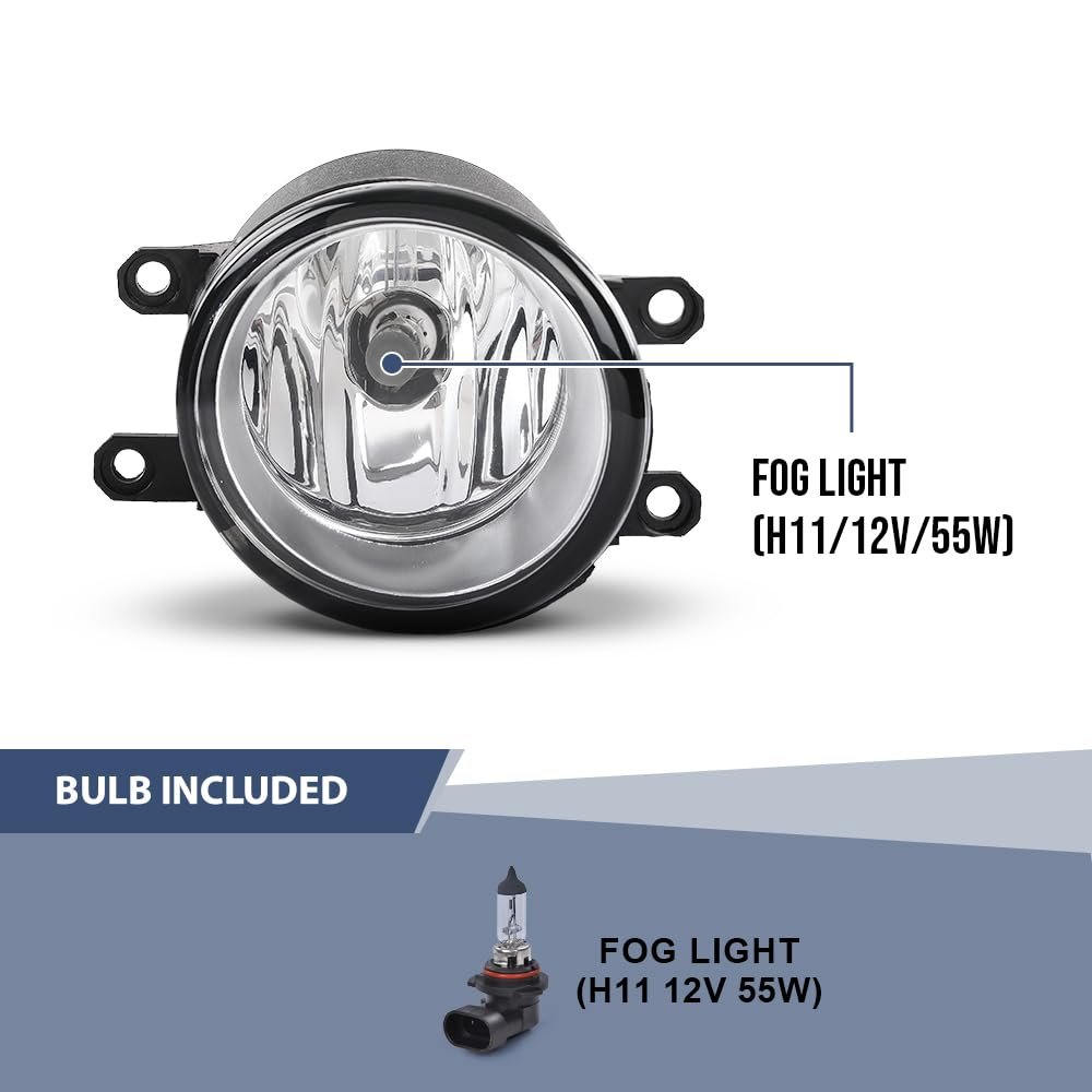 Fog Light Lamps With H11 Bulbs And Chrome Cover Bezels For Toyota Avalon 2013 2014 2015 Includes Wiring Harness Switch Relay
