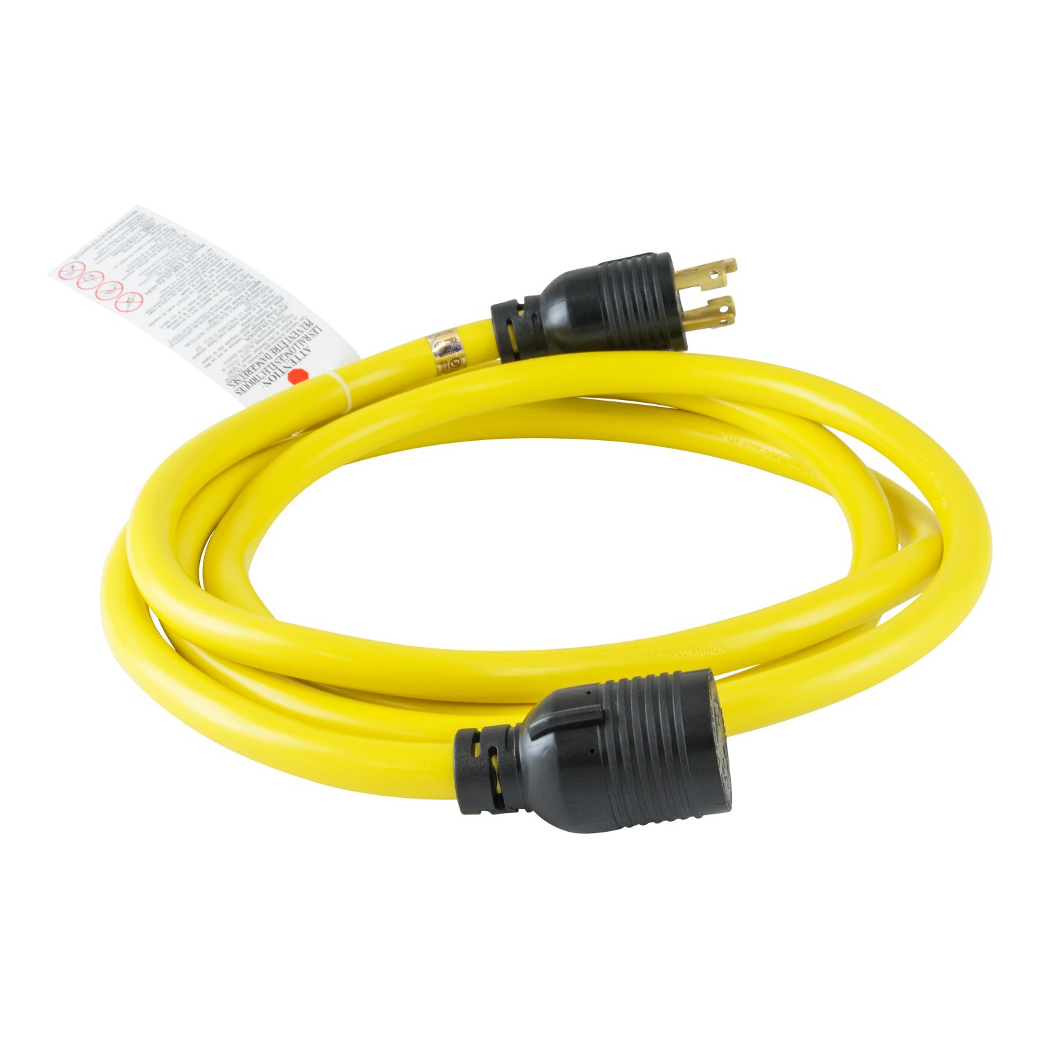 Houseables Generator Cord Electric Extension Wire 4 Prong 30 Amp 125-250v Single Yellow 10 Ft All Rubber Gauge Heavy Duty