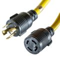 Houseables Generator Cord Electric Extension Wire 4 Prong 30 Amp 125-250v Single Yellow 10 Ft All Rubber Gauge Heavy Duty