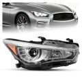 Hecasa Right Projector Headlight For 2014-2017 Infiniti Q50 W O Afs System Clear Lens Chrome Housing Front Headlamps Passenger 